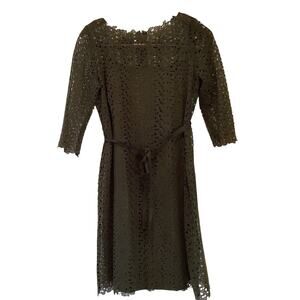 Talbots Petite Dress Size 6 Petite Green Lace With Slip Dress 3/4 Sleeves